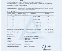 CERTIFICATE EN 15085-2:2020+A1:2023