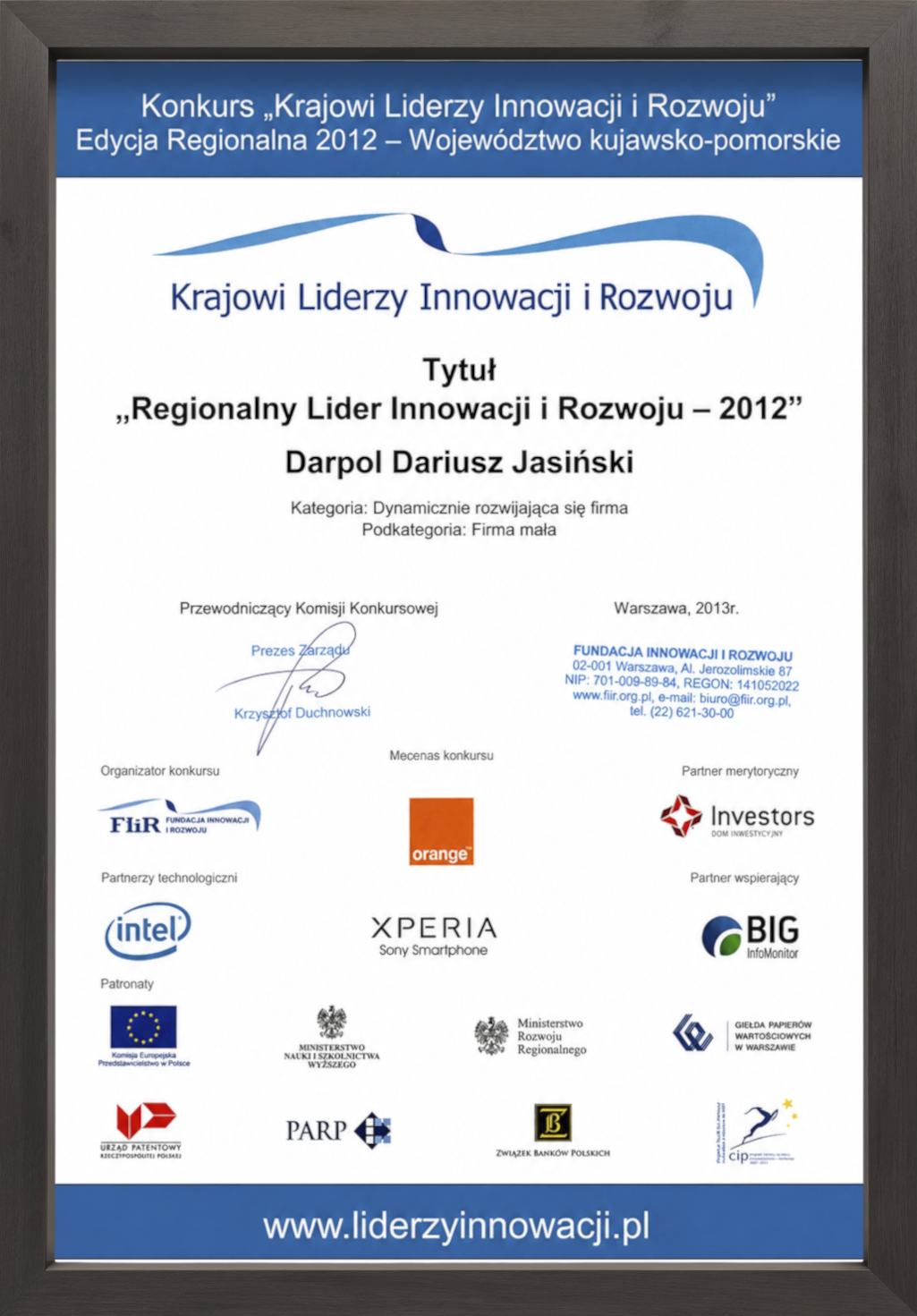DARPOL_Lider Innowacji i Rozwoju 2012 r.