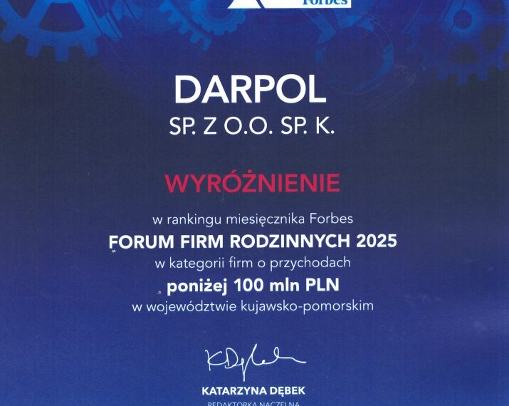 Wyróżnienie Forbes dla Darpol Bydgoszcz