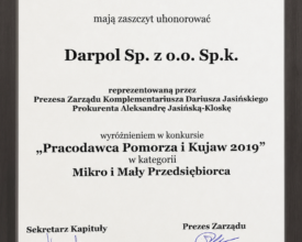 Wyróżnienie Pracodawca Pomorza i Kujaw 2019